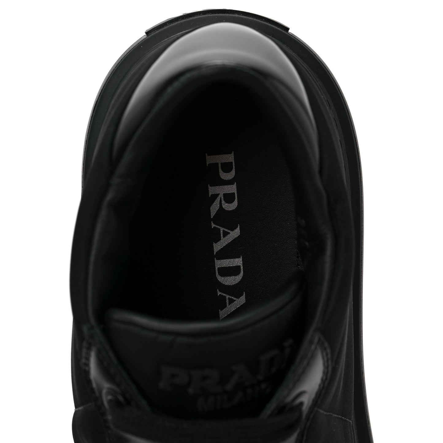 Re-Nylon Spazzolato Rubber Triangle Logo Macro Quilted Mens 35mm Platform Sneakers 8 Black