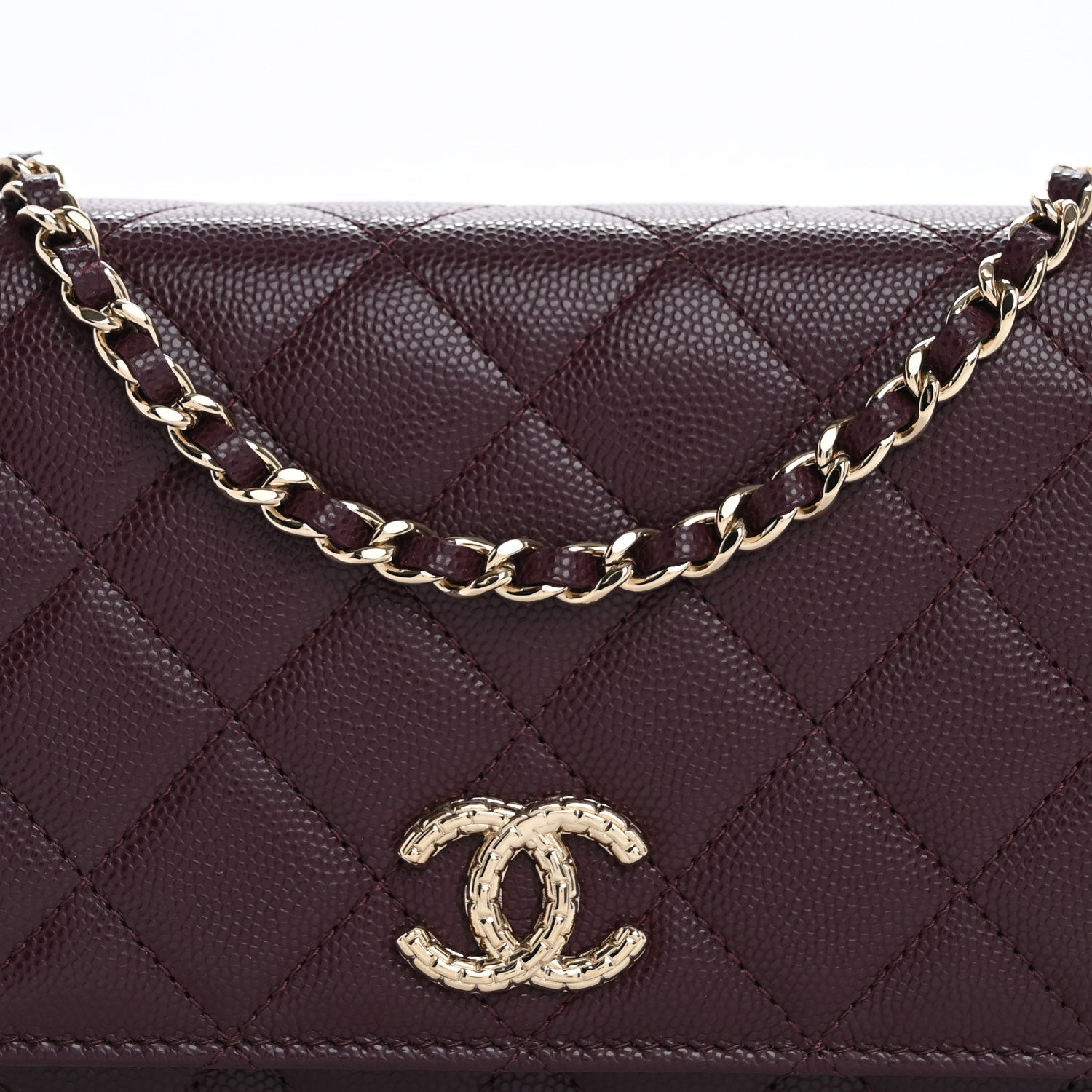 Chanel Caviar Quilted Chain Embossed CC Wallet On Chain WOC Dark Burgundy 8 of 11