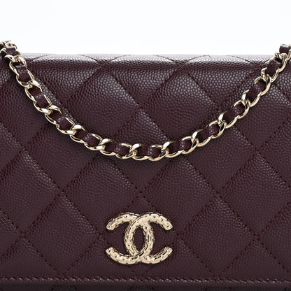 Chanel Caviar Quilted Chain Embossed CC Wallet On Chain WOC Dark Burgundy 8 of 11