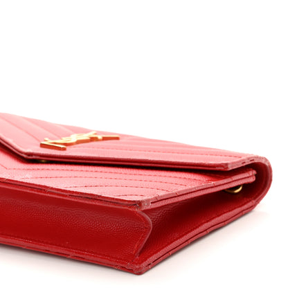 Saint Laurent Grain De Poudre Matelasse Chevron Monogram Envelope Chain Wallet New Red 9 of 14
