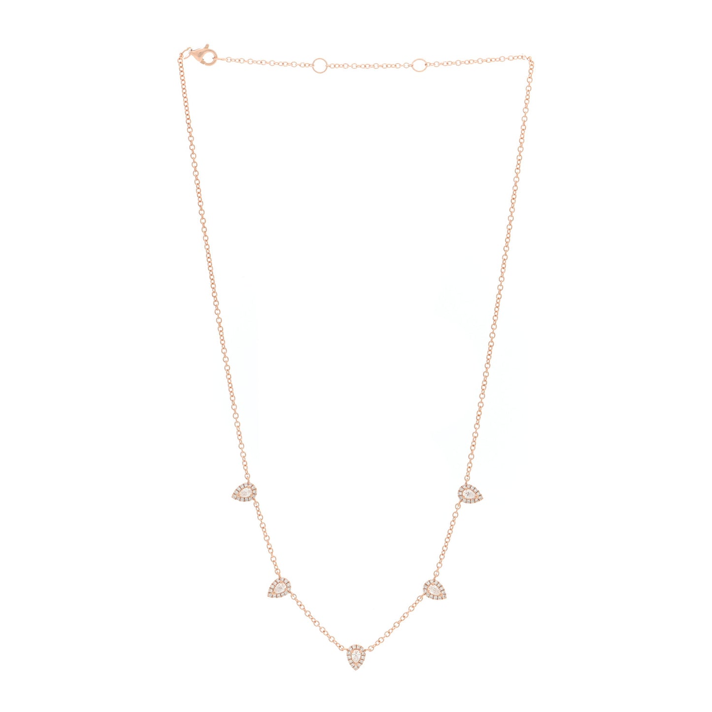 14K Rose Gold Diamond .81ctw Pear Cut Five Station Necklace