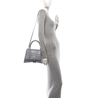 Balenciaga Shiny Calfskin Crocodile Embossed Medium Hourglass Top Handle Bag Balenciaga Grey 2 of 9