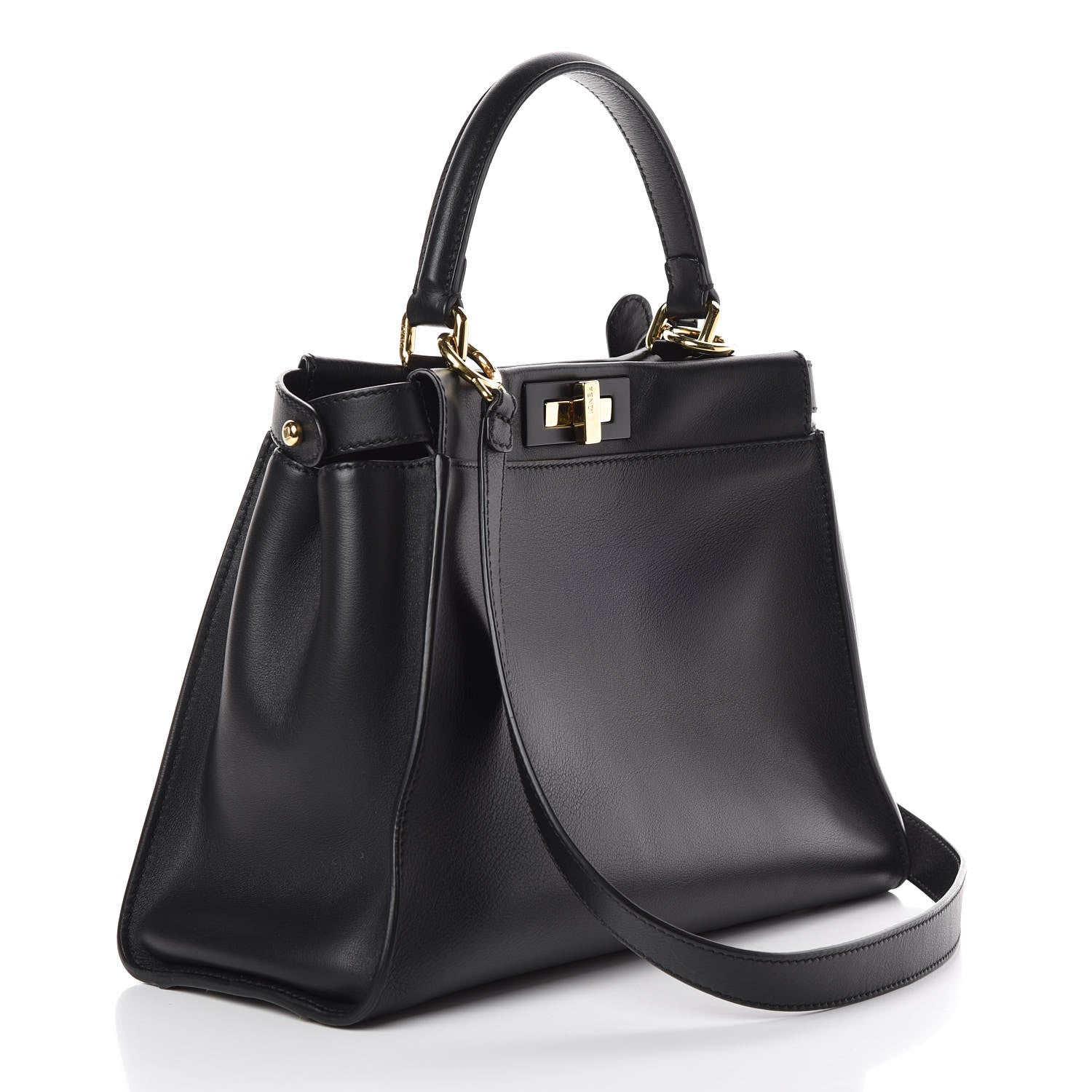 Fendi Vitello Seta Shiny Nappa Medium Peekaboo Iconic Satchel Black 3 of 9