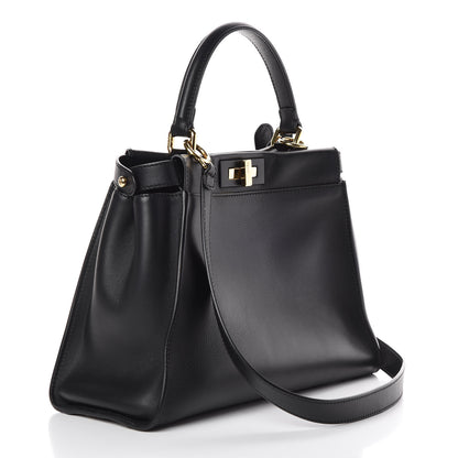 Fendi Vitello Seta Shiny Nappa Medium Peekaboo Iconic Satchel Black 3 of 9