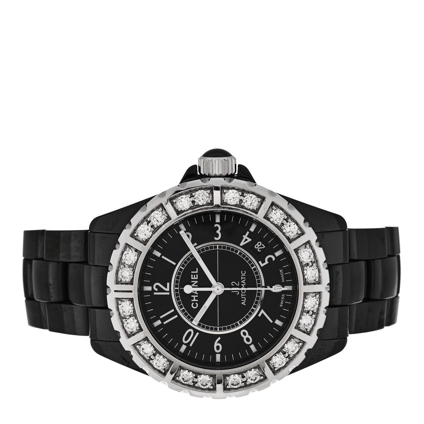 Stainless Steel Ceramic Diamond Bezel 38mm J12 Automatic Watch Black