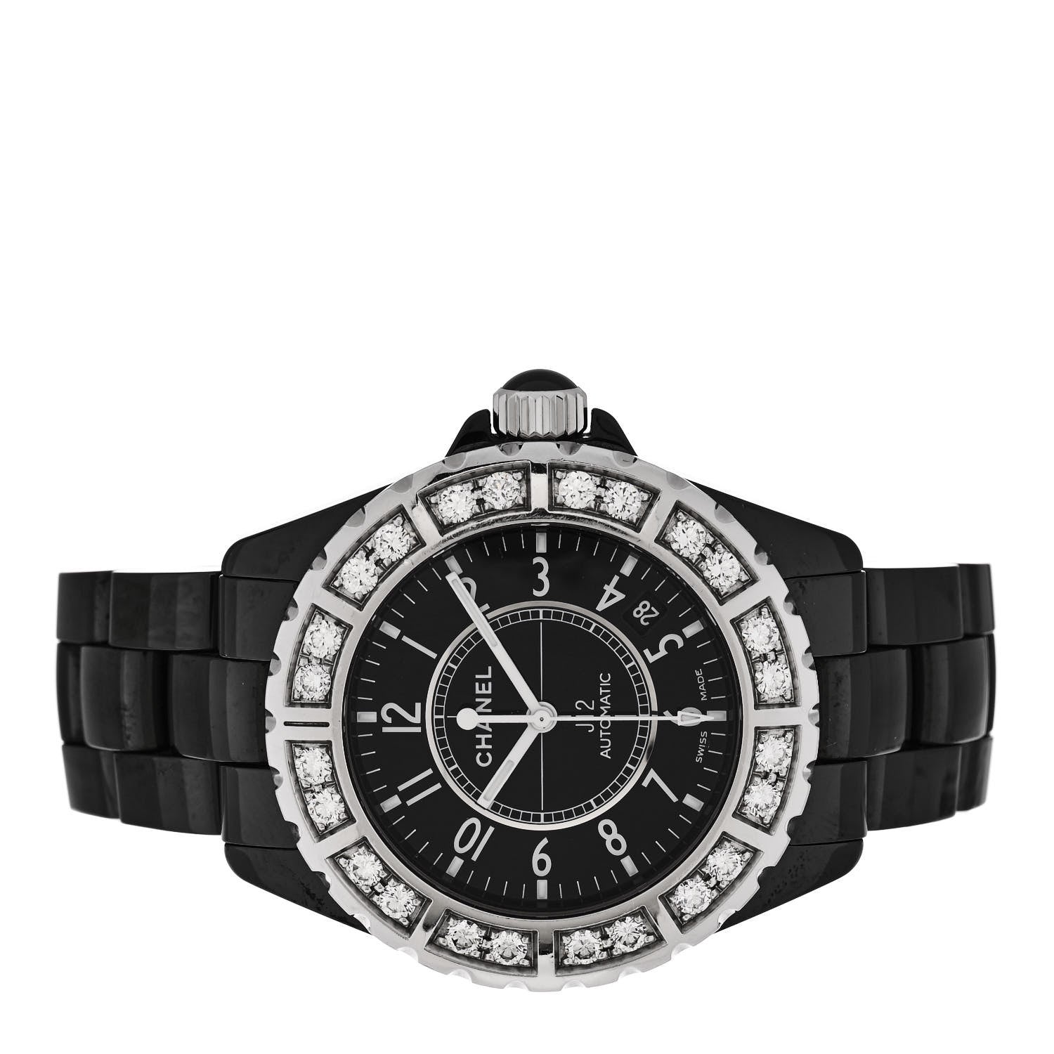 Chanel Stainless Steel Ceramic Diamond Bezel 38mm J12 Automatic Watch Black 2 of 4