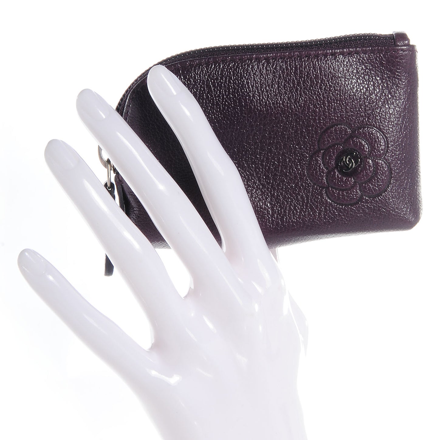 Leather CC Camellia Coin Purse Purple