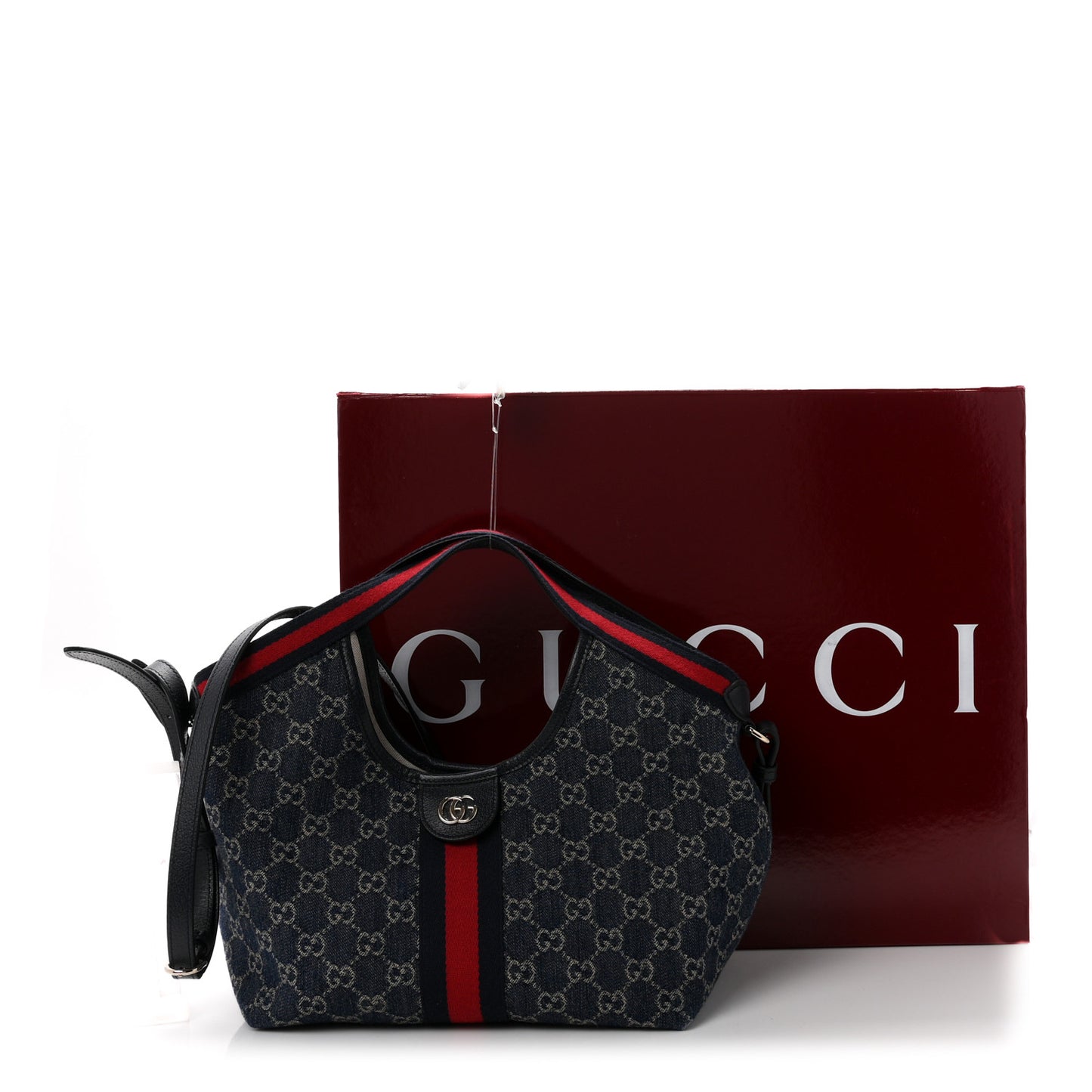 Denim GG Monogram Web Small Giglio Tote Blue White
