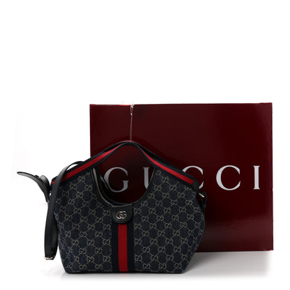 Gucci Denim GG Monogram Web Small Giglio Tote Blue White 11 of 11