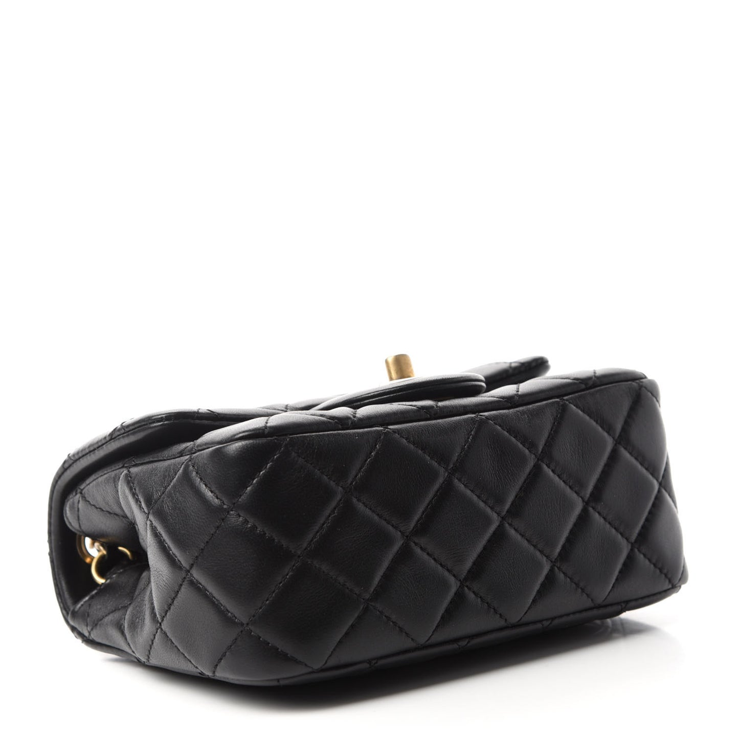 Lambskin Quilted Mini Pearl Crush Flap Black