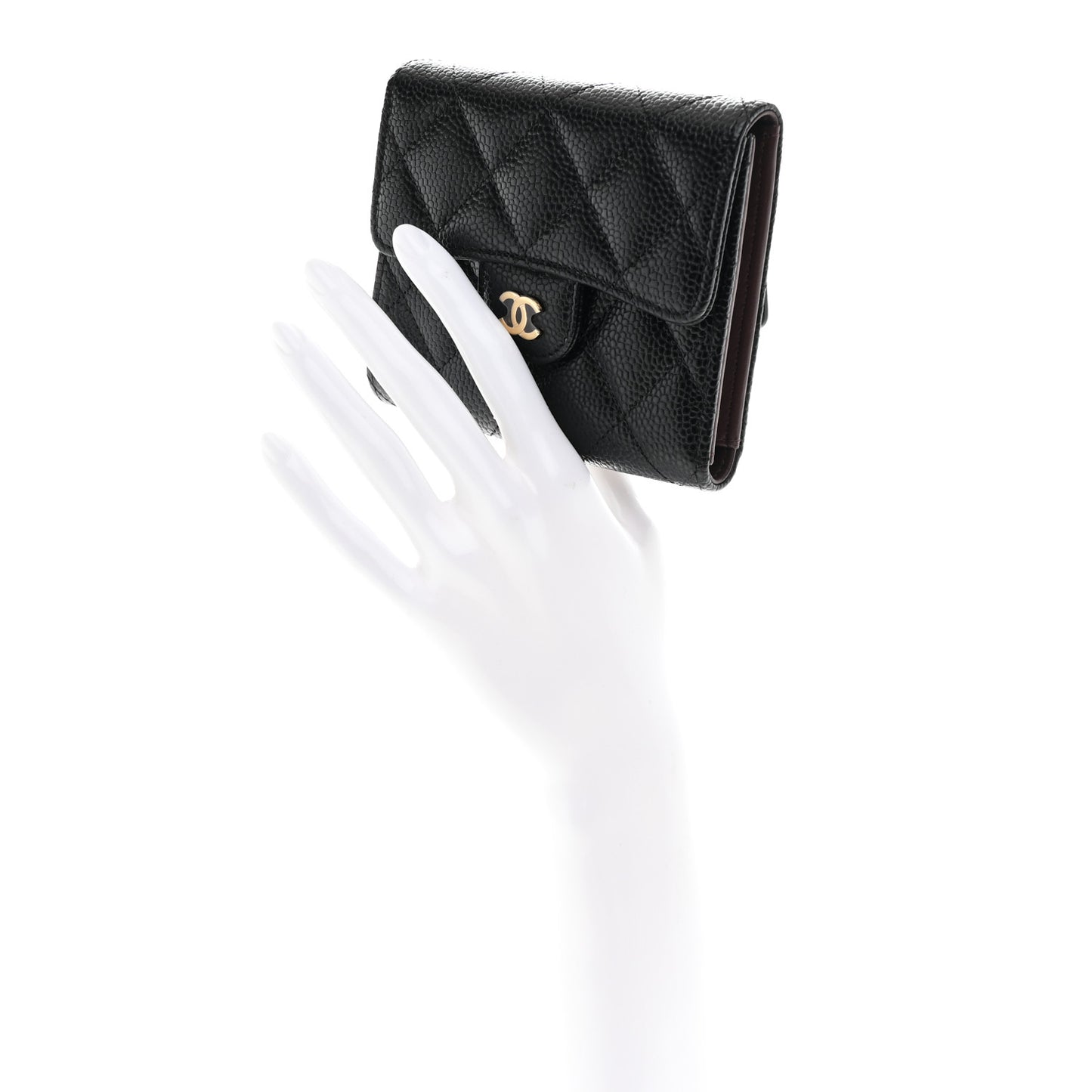 Caviar Quilted Compact Flap Wallet Black
