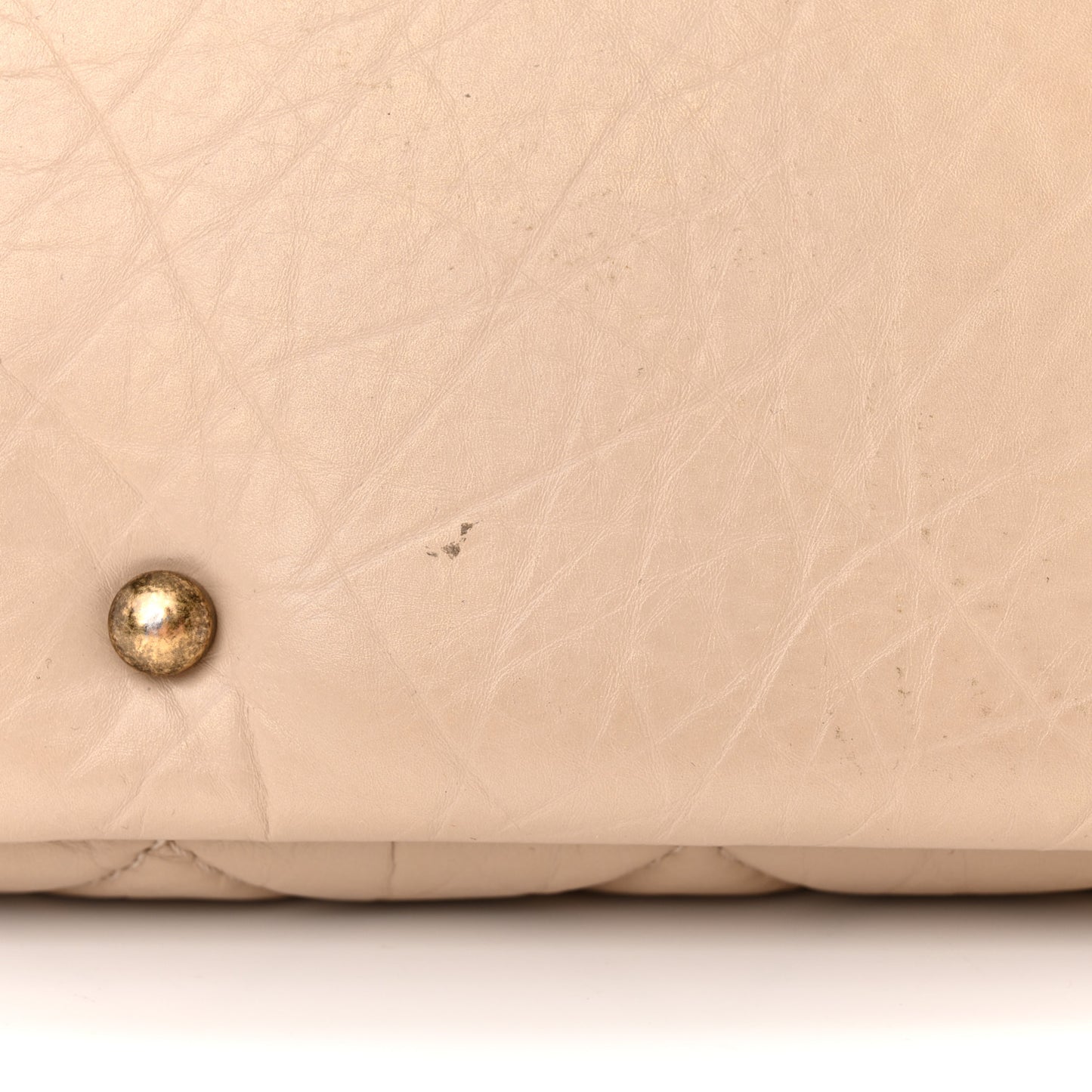 Aged Calfskin Quilted Large Pondichery Flap Beige
