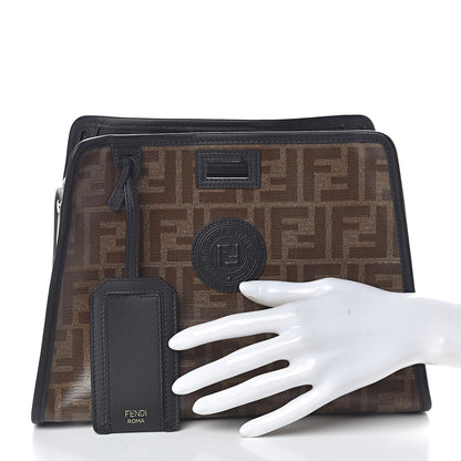 Fendi Glazed Fabric Vitello Century FF 1974 Stamp Patch Mini Peekaboo Defender Cover Mogano Panna Black 2 of 8