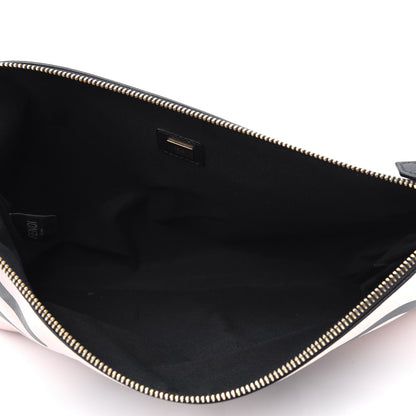 Fendi Vitello Fluffy Grace Logo Embossed Large Flat Pouch Rosa Quarzo Black 5 of 9