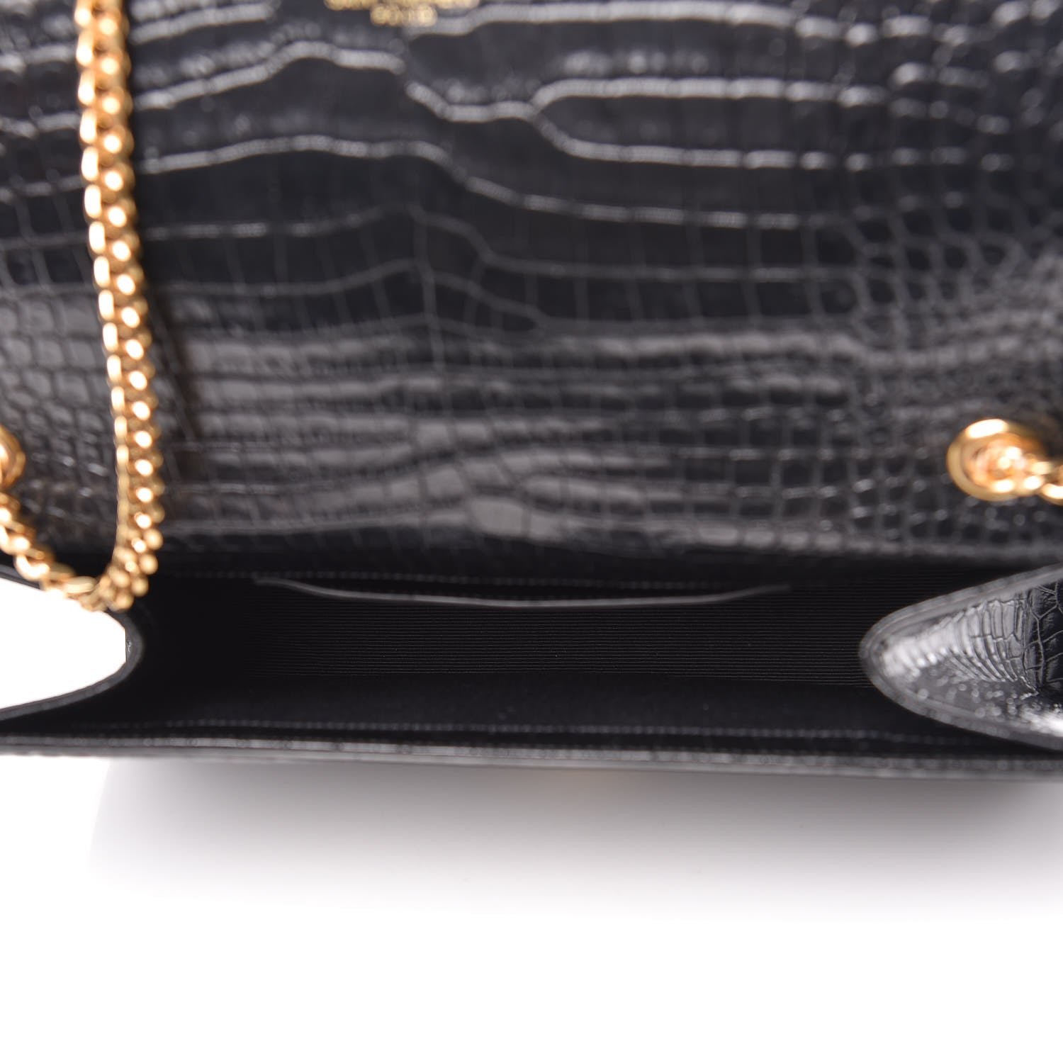 Saint Laurent Calfskin Crocodile Embossed Medium Classic Monogram Kate Tassel Satchel Black 5 of 10