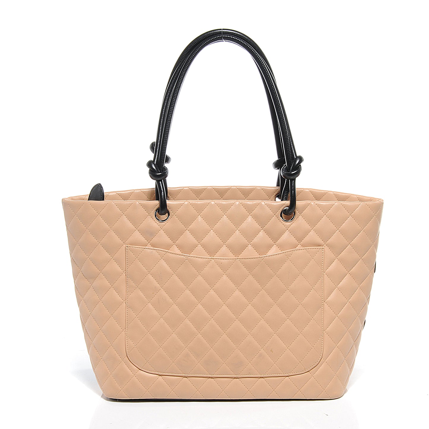 Calfskin Quilted Large Cambon Tote Beige Black