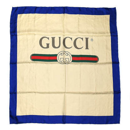 Gucci Silk Logo Square Scarf Ivory Blue 1 of 3