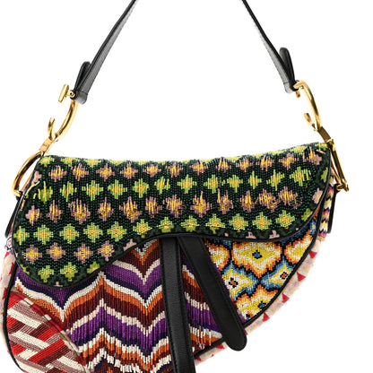 Christian Dior Embroidered Fringe Beaded Medium Saddle Bag Green Multicolor 8 of 10