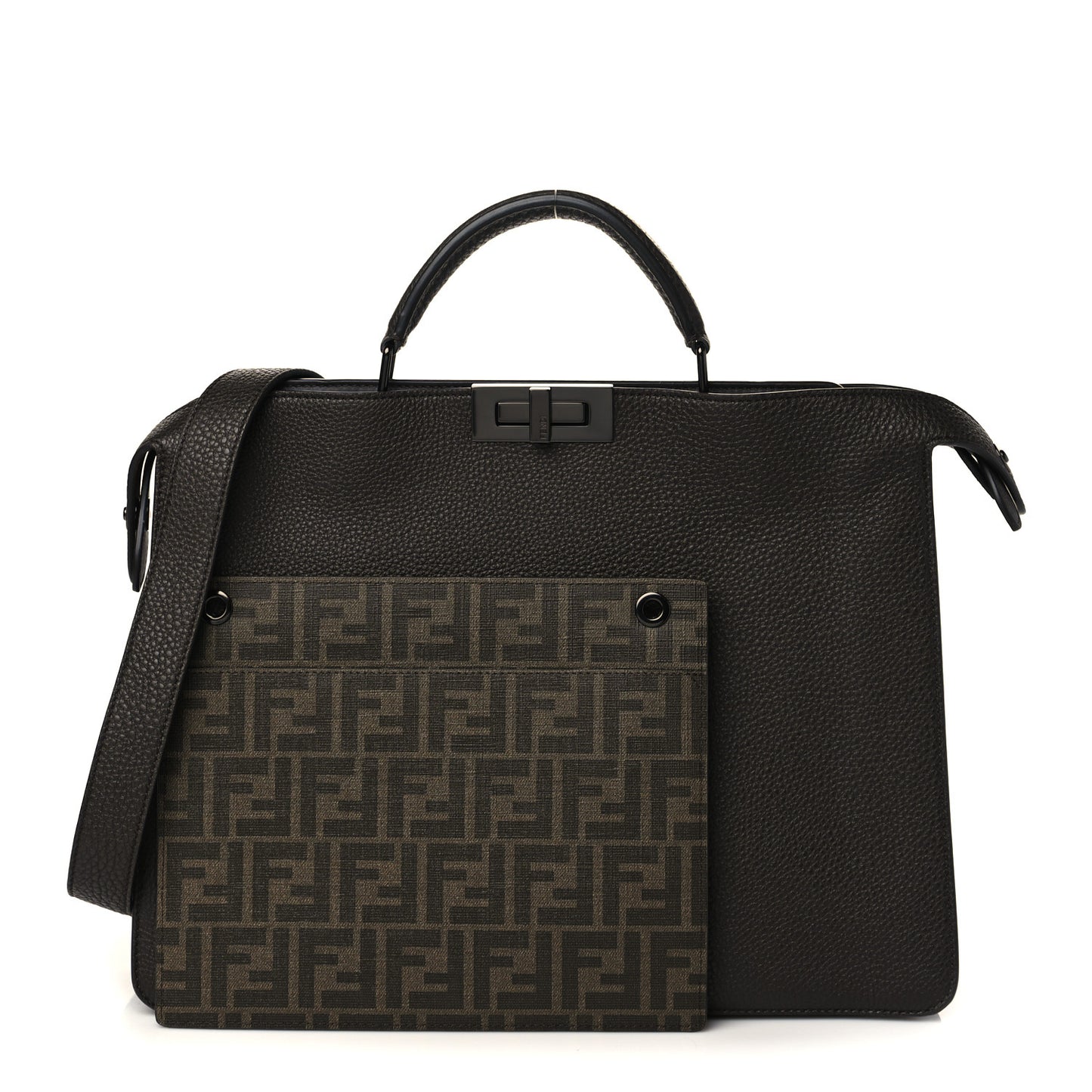 Cuoio Romano Vitello Cover Glazed Fabric Bi-Color FF 1974 Medium Peekaboo I SEE U Satchel Dark Brown