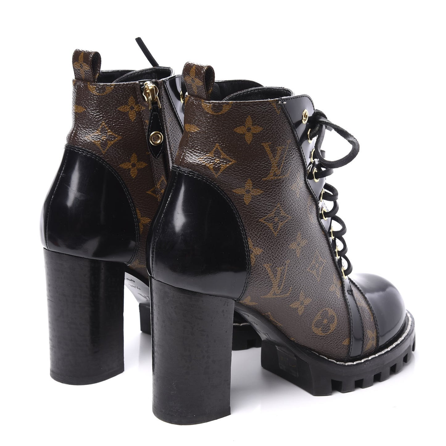 Patent Calfskin Monogram Star Trail Ankle Boots 38.5 Black
