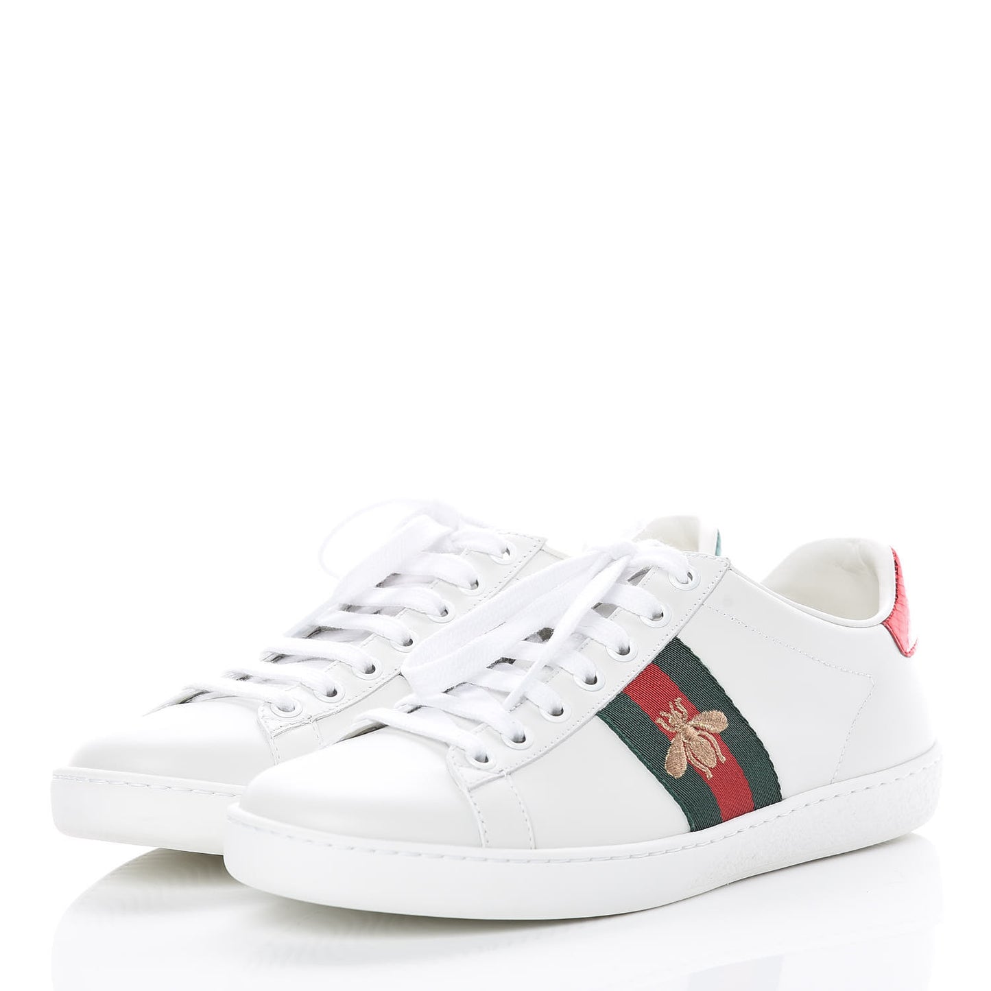 Calfskin Ayers Bee Embroidered Womens Ace Sneakers 37 White Green