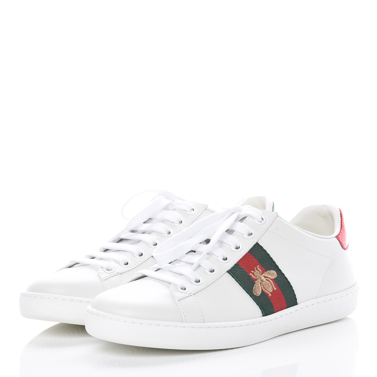 Gucci Calfskin Ayers Bee Embroidered Womens Ace Sneakers 37 White Green 3 of 9
