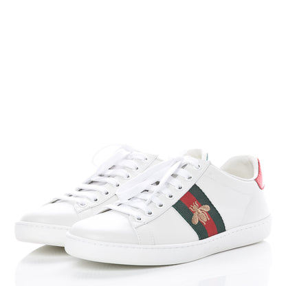 Gucci Calfskin Ayers Bee Embroidered Womens Ace Sneakers 37 White Green 3 of 9