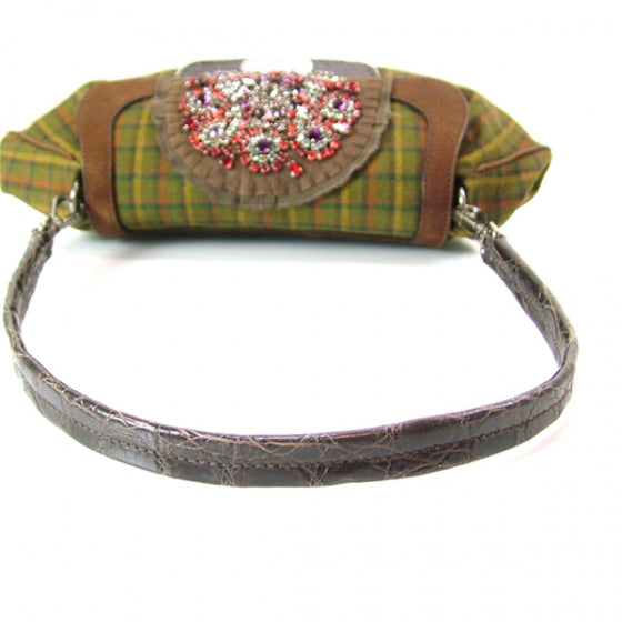 Plaid Antic Jeweled Shoulder Bag Green
