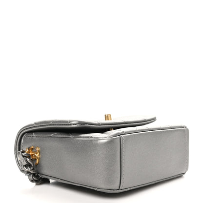 Chanel Metallic Lambskin Quilted Mini Side Note Flap Grey 4 of 10