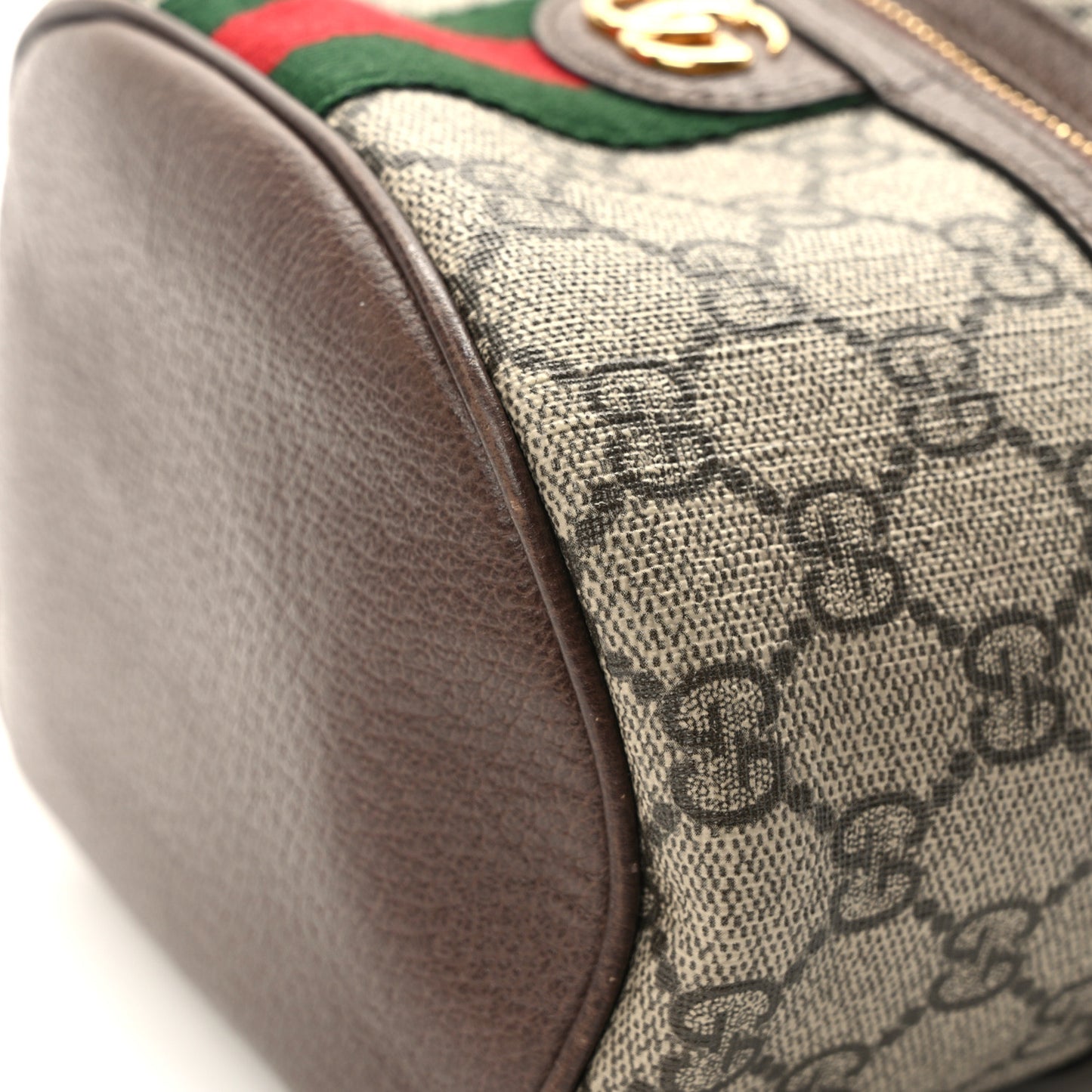 GG Supreme Monogram Textured Calfskin Web Ophidia Vanity Cosmetic Case Beige Ebony New Acero