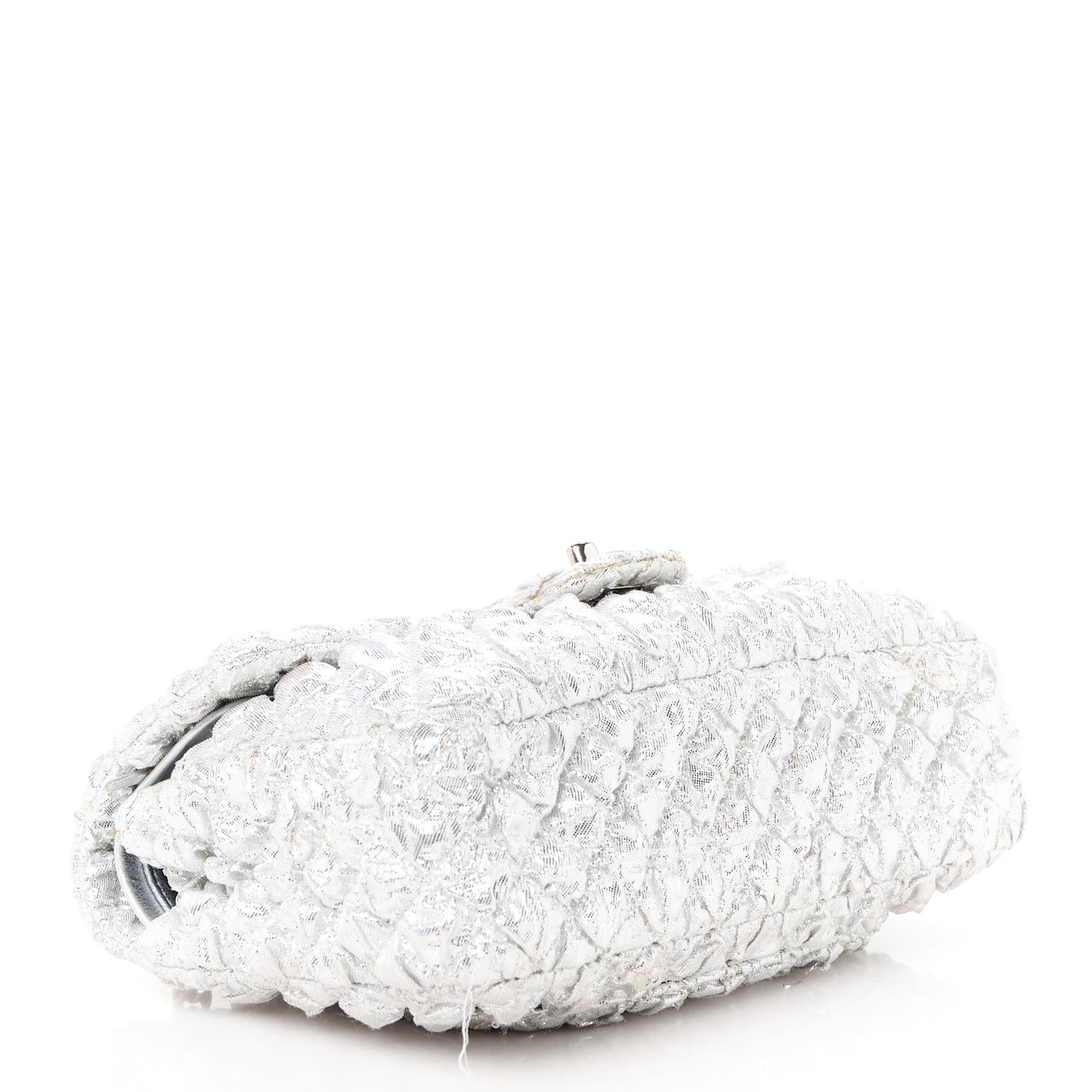 Metallic Lame Quilted Small Double Flap Silver