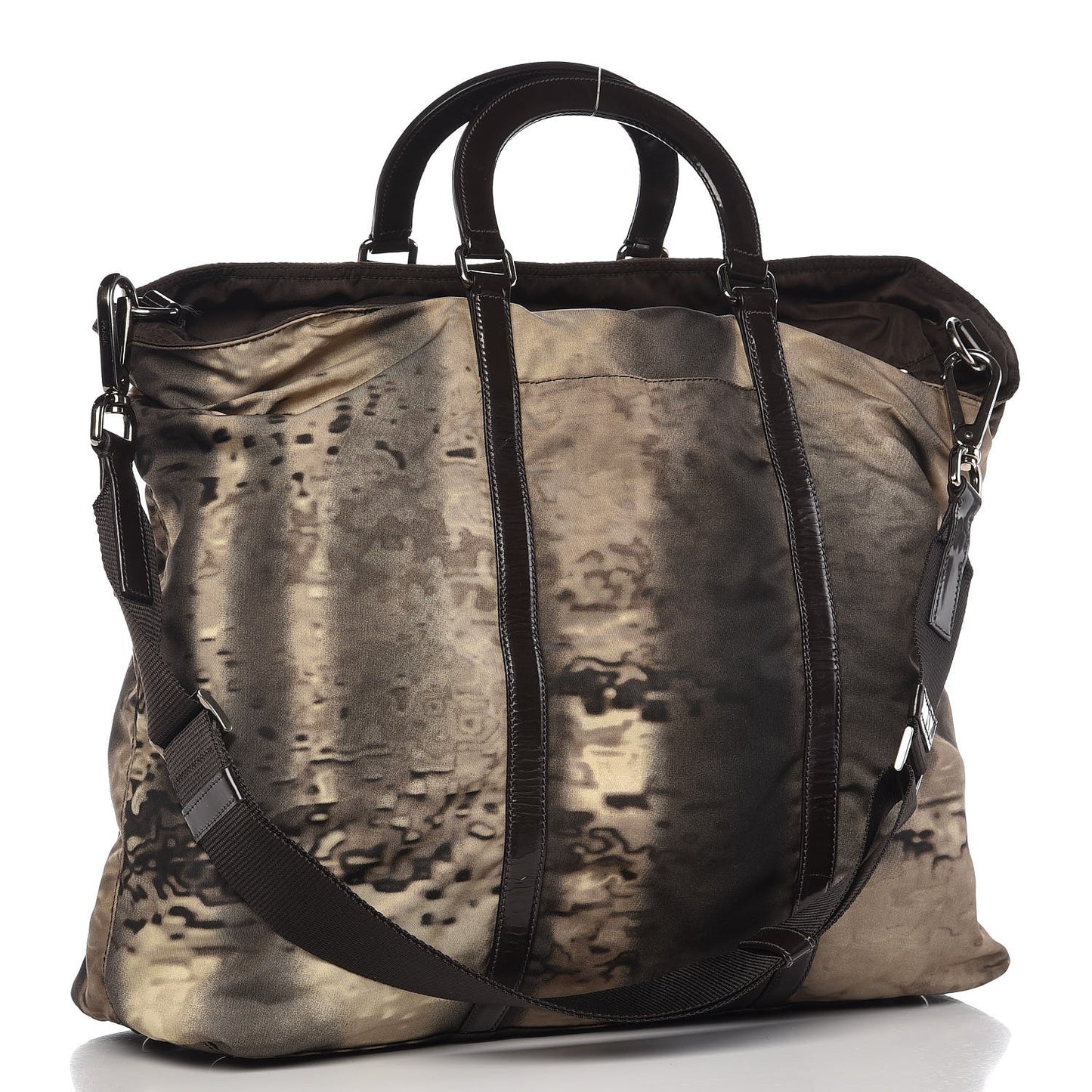 Tessuto Nylon Stampato Tote Brown