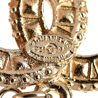 Chanel Crystal Pearl CC Drop Earrings Gold 4 of 5