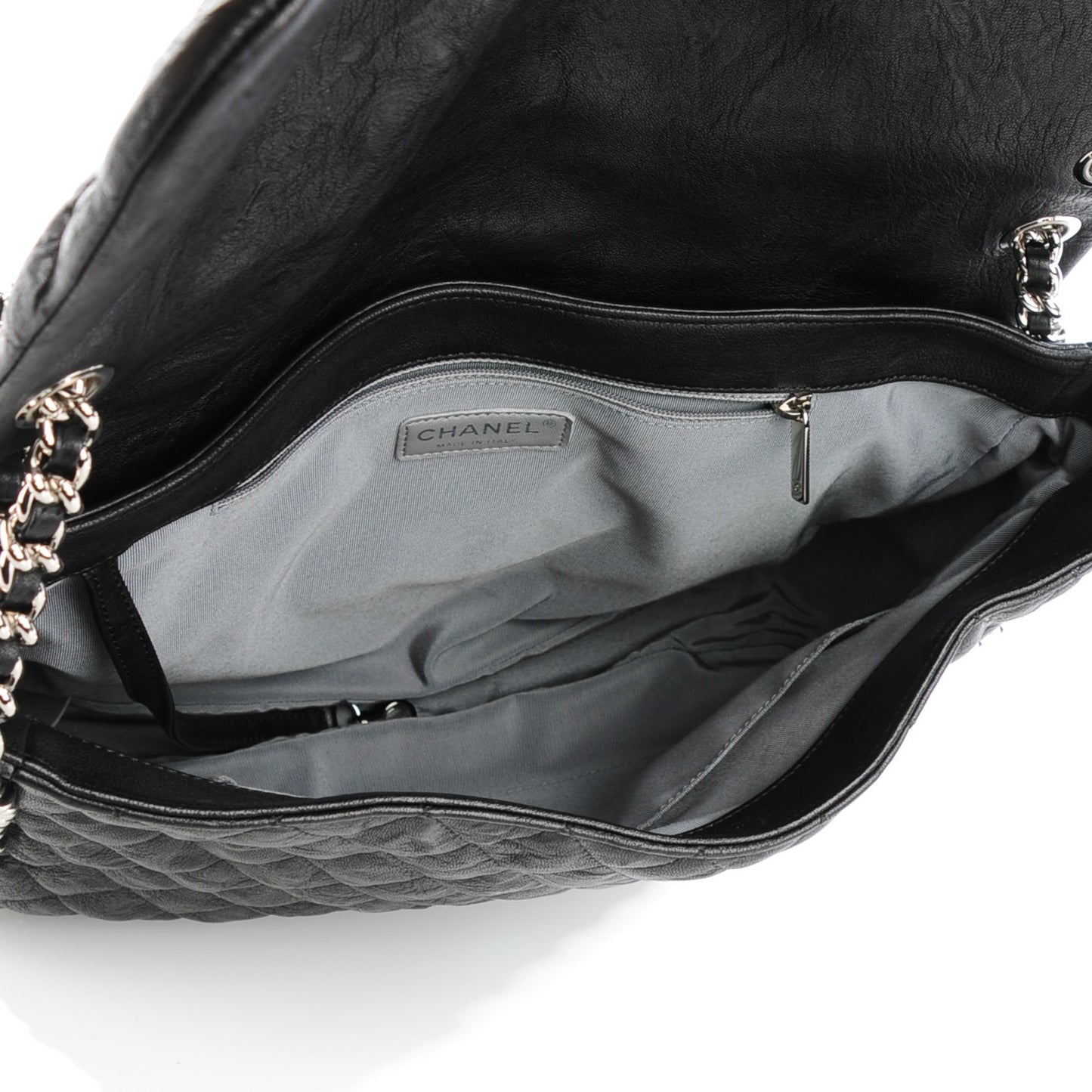 Crumpled Lambskin Maxi Chain Around Flap Black