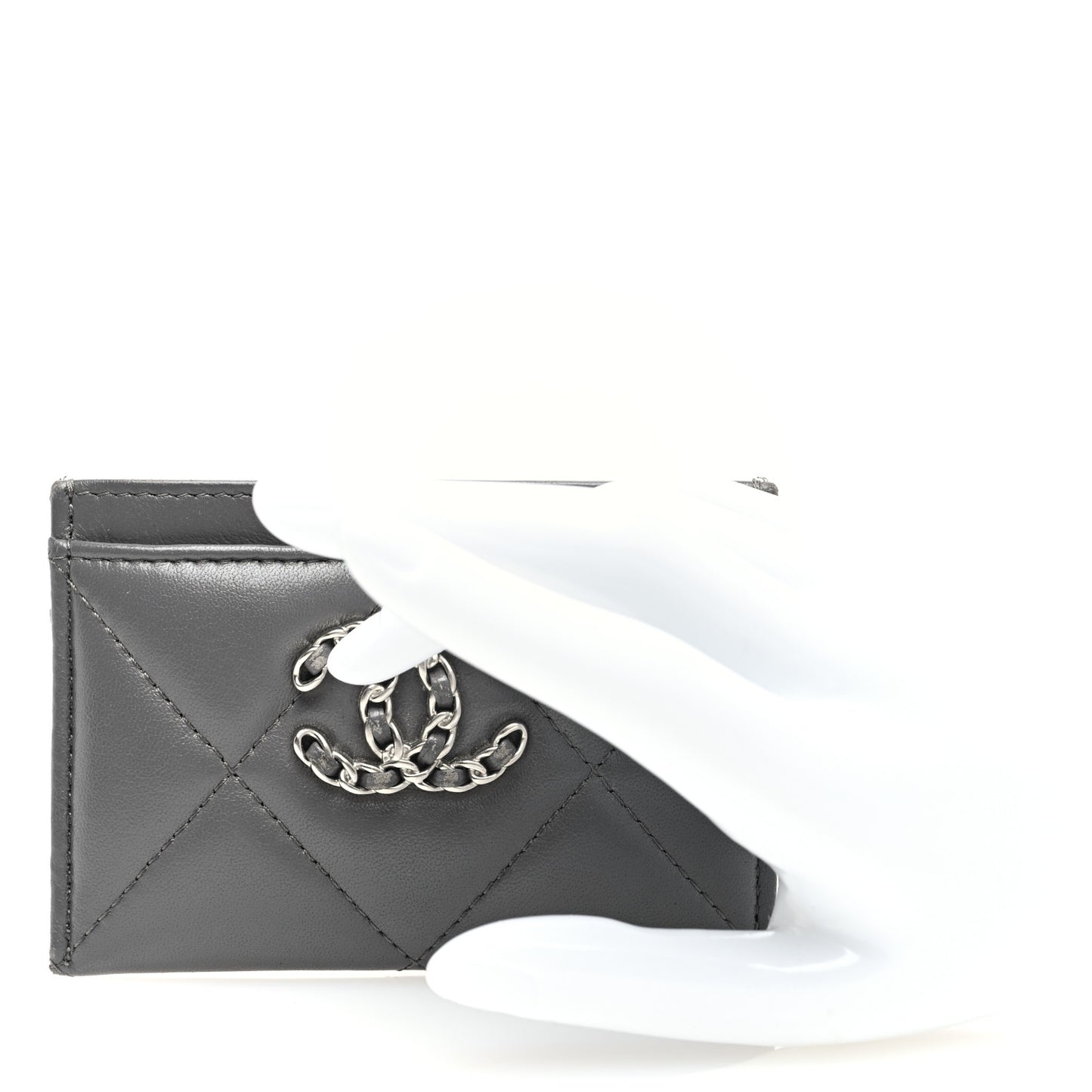 Lambskin Quilted Chanel 19 Card Holder Dark Grey