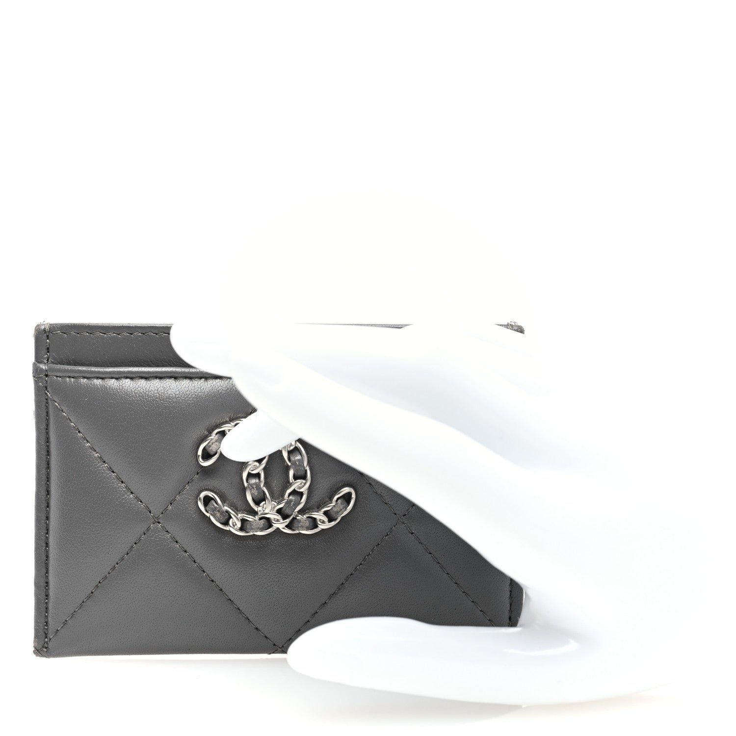Chanel Lambskin Quilted Chanel 19 Card Holder Dark Grey 2 of 7