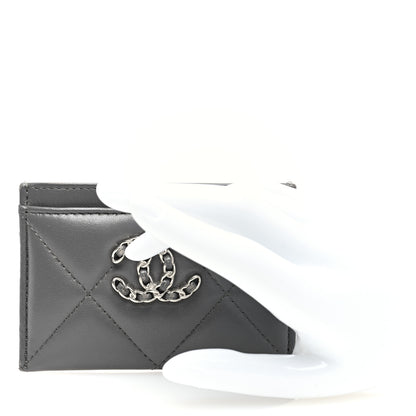 Chanel Lambskin Quilted Chanel 19 Card Holder Dark Grey 2 of 7
