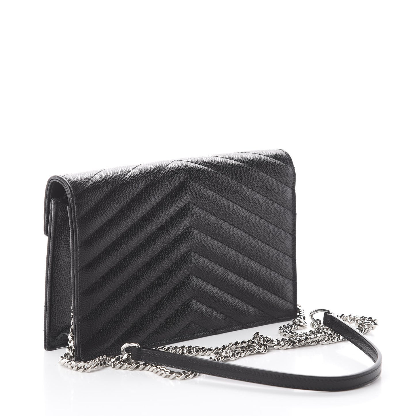 Grain De Poudre Matelasse Chevron Monogram Envelope Chain Wallet Black