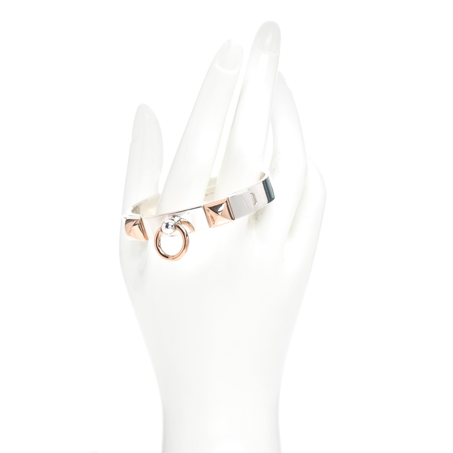 Hermes Sterling Silver 18K Rose Gold PM Collier De Chien Bracelet SH 2 of 5