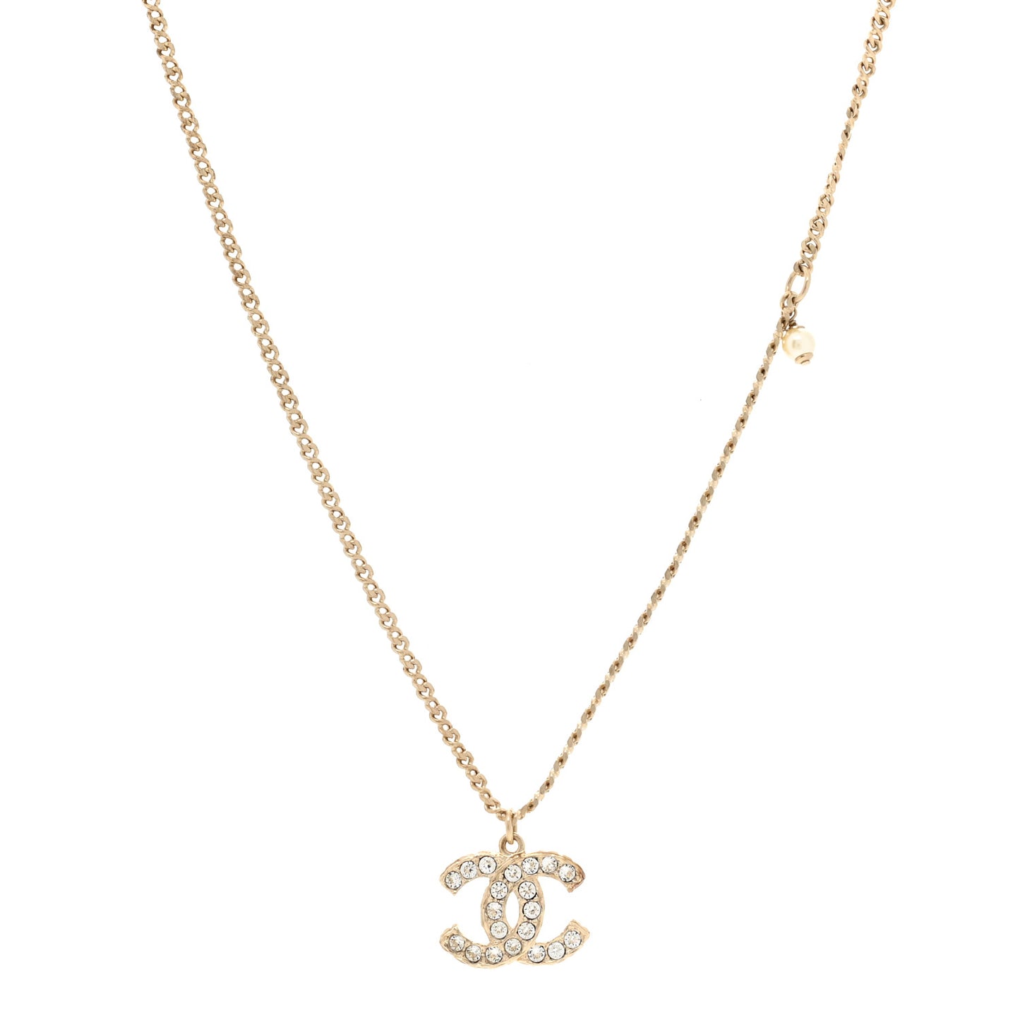 Metal Pearl Crystal CC Textured Pendant Necklace Gold