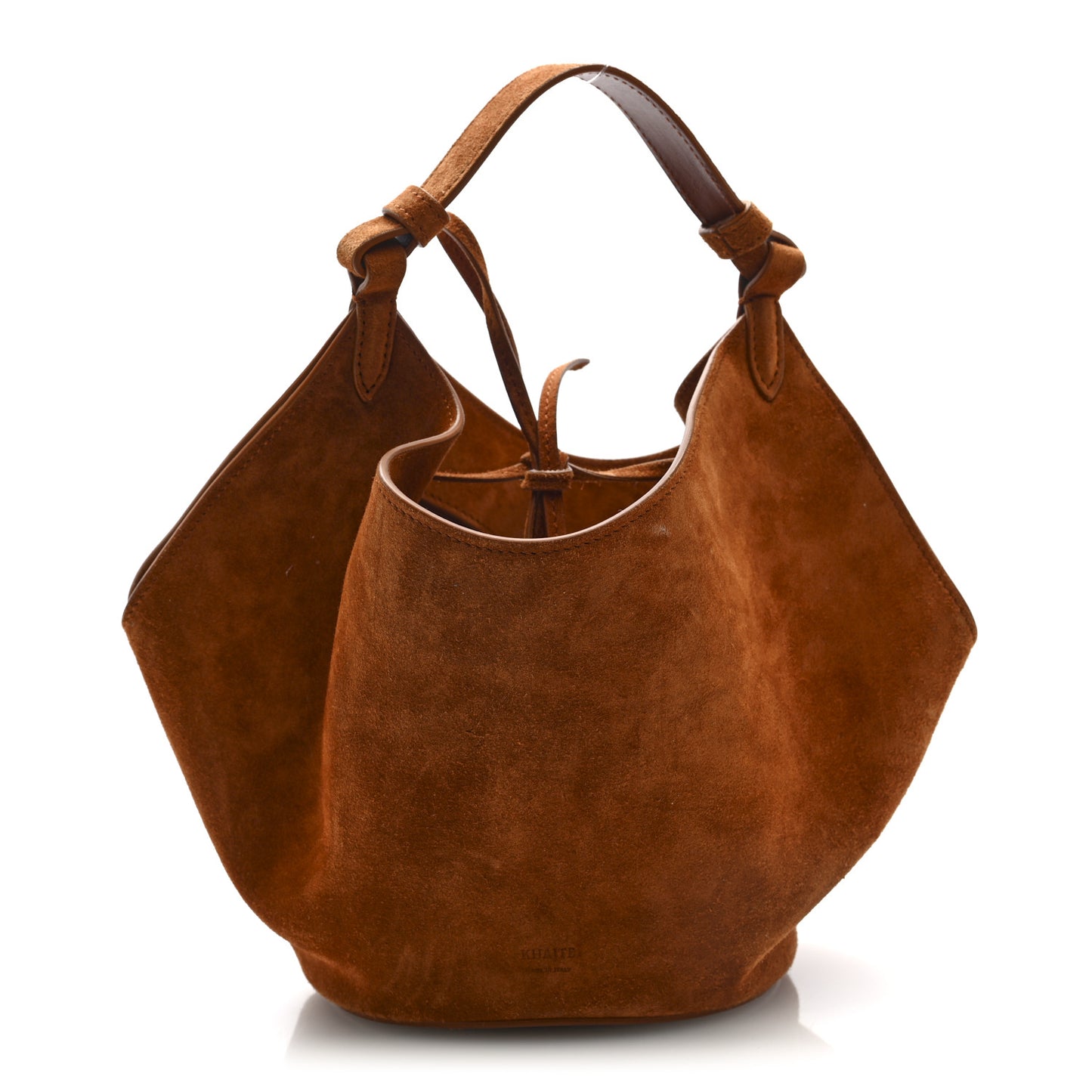 Suede Calfskin Mini Lotus Tote Caramel