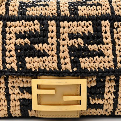 Fendi Raffia Vitello Grace FF Crochet Baguette Natural Black Paglia 8 of 10