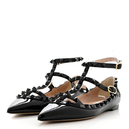Valentino Garavani Patent Monochrome Rockstud Cage Ballerina Flats 37 Black 3 of 8