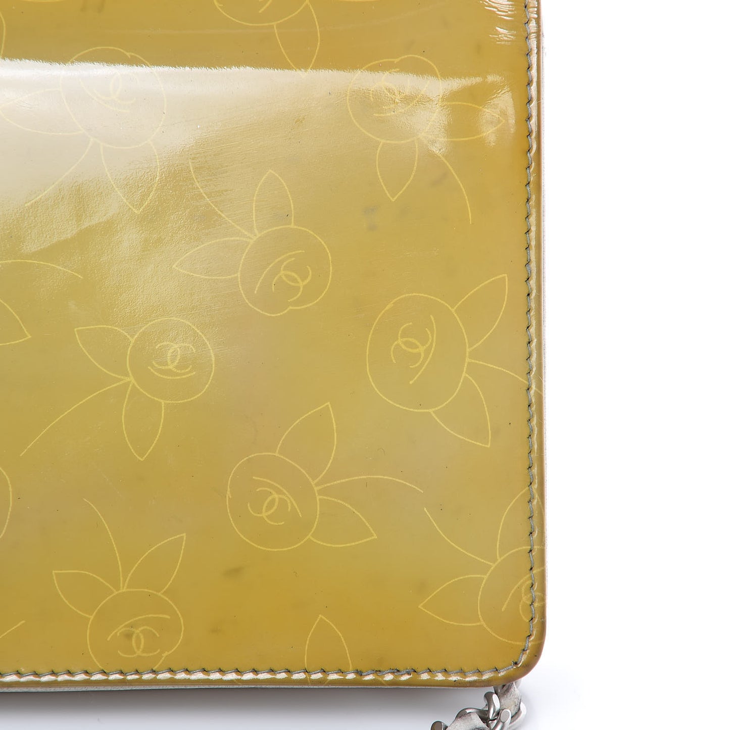 Patent Camellia Print Wallet On Chain WOC Yellow