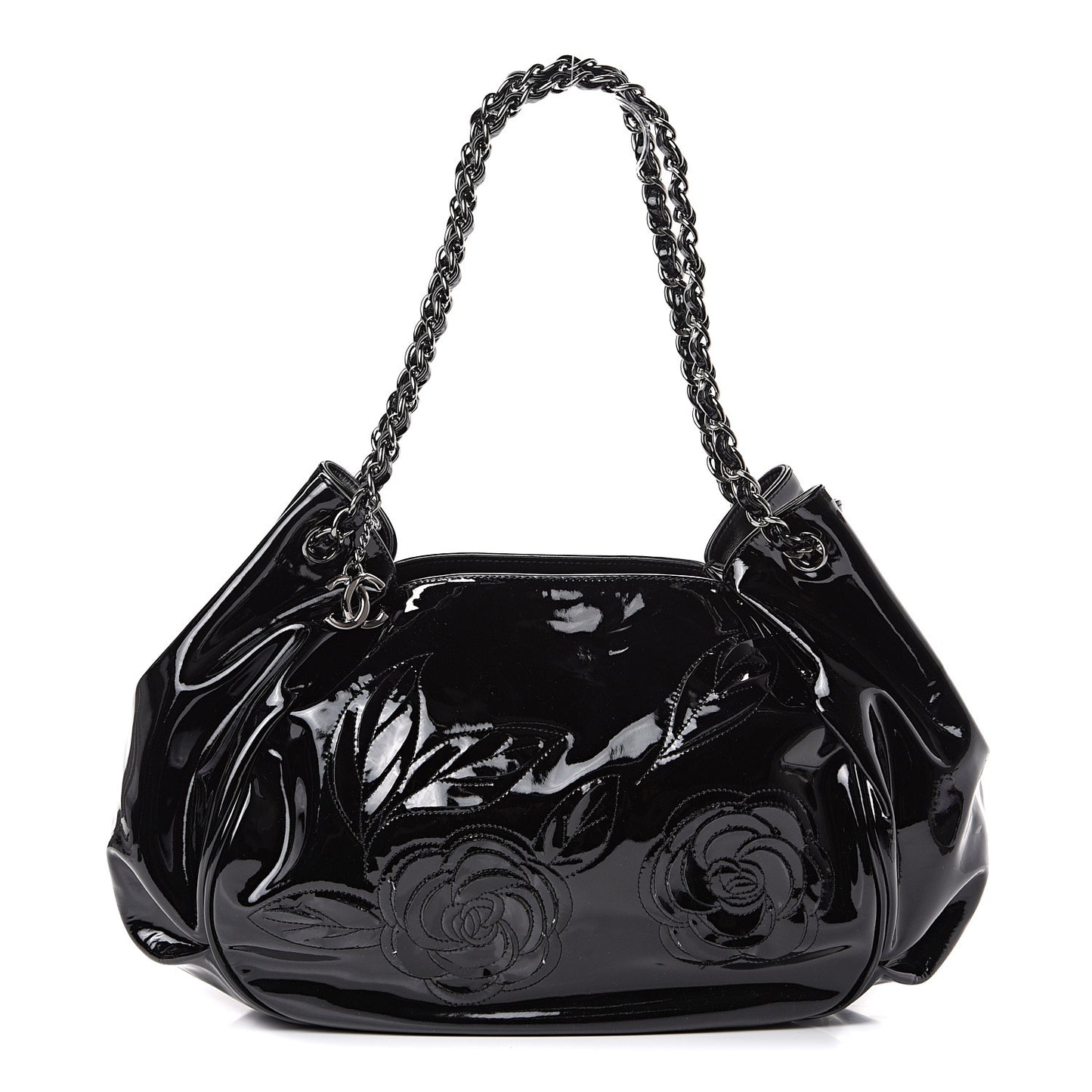Patent Camellia Shoulder Bag Black