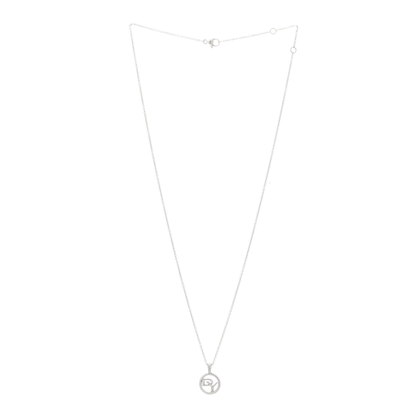 18K White Gold Diamond DY Logo Necklace