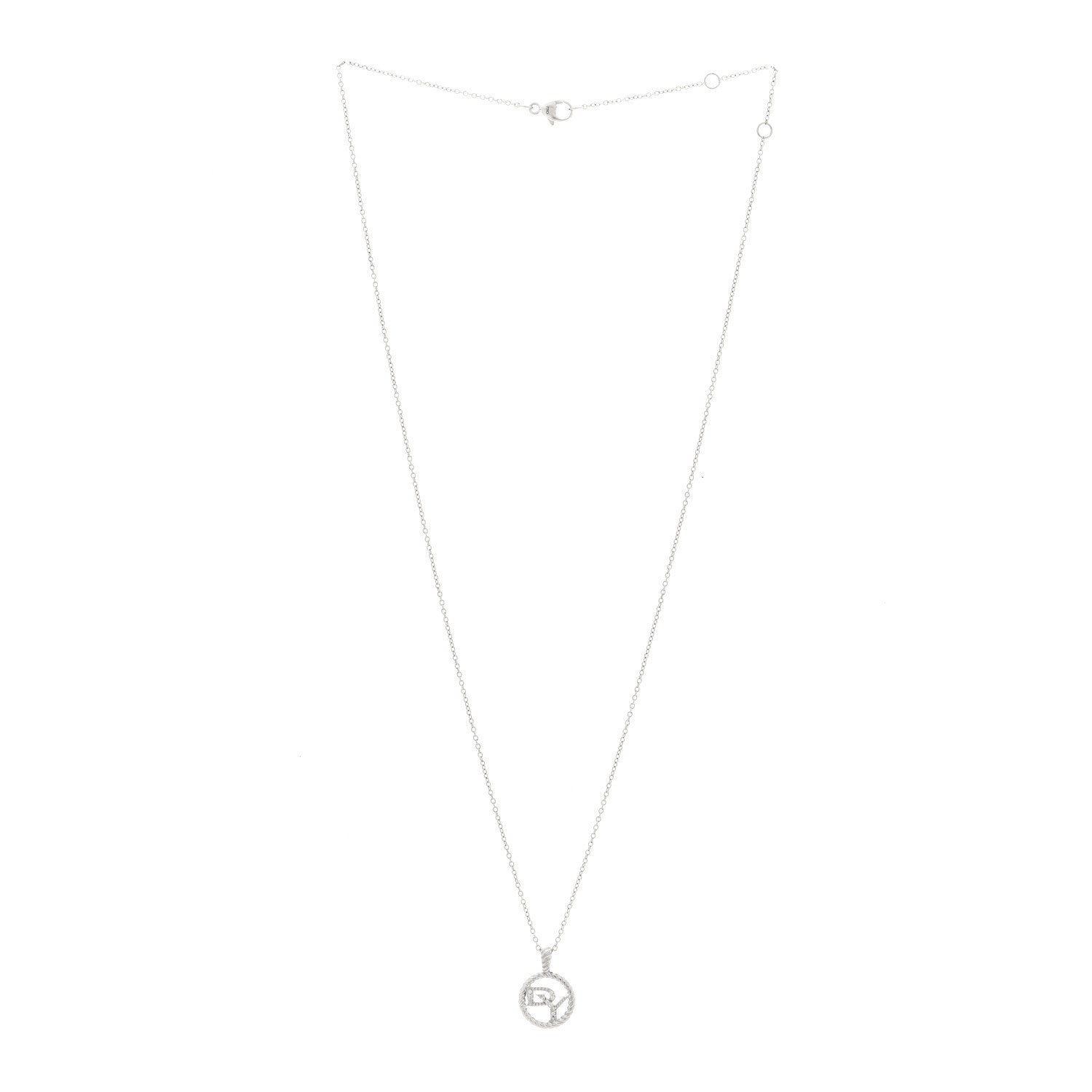 David Yurman 18K White Gold Diamond DY Logo Necklace 3 of 4