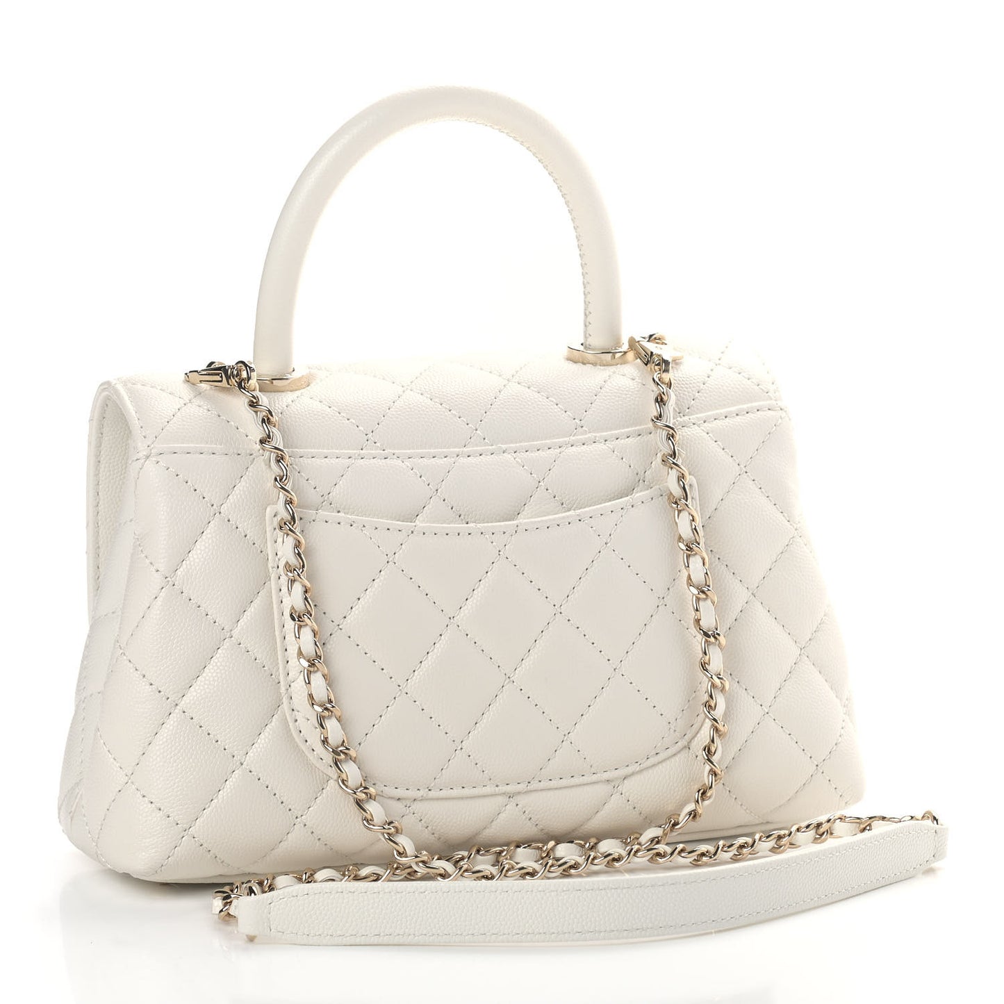 Caviar Quilted Mini Coco Handle Flap White