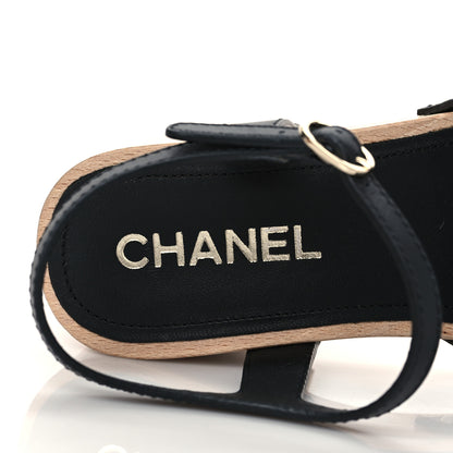 Chanel Cork Wood Mykonos Wedge 38 Black 8 of 9