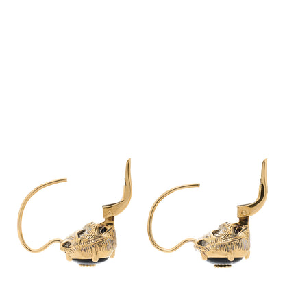 Gucci 18K Yellow Gold Diamond Black Onyx Le Marche Des Merveilles Feline Earrings 3 of 7